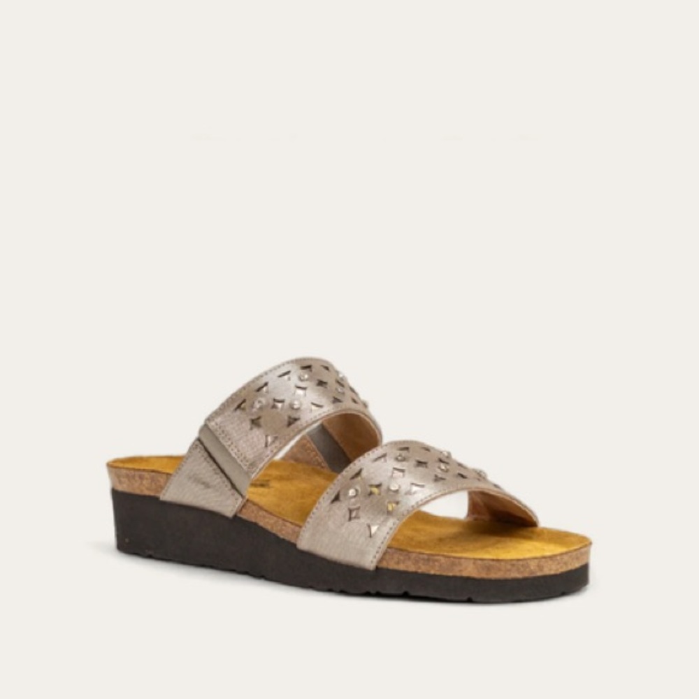 Naot Susan Metallic Pewter Sandals with Cork Footbed